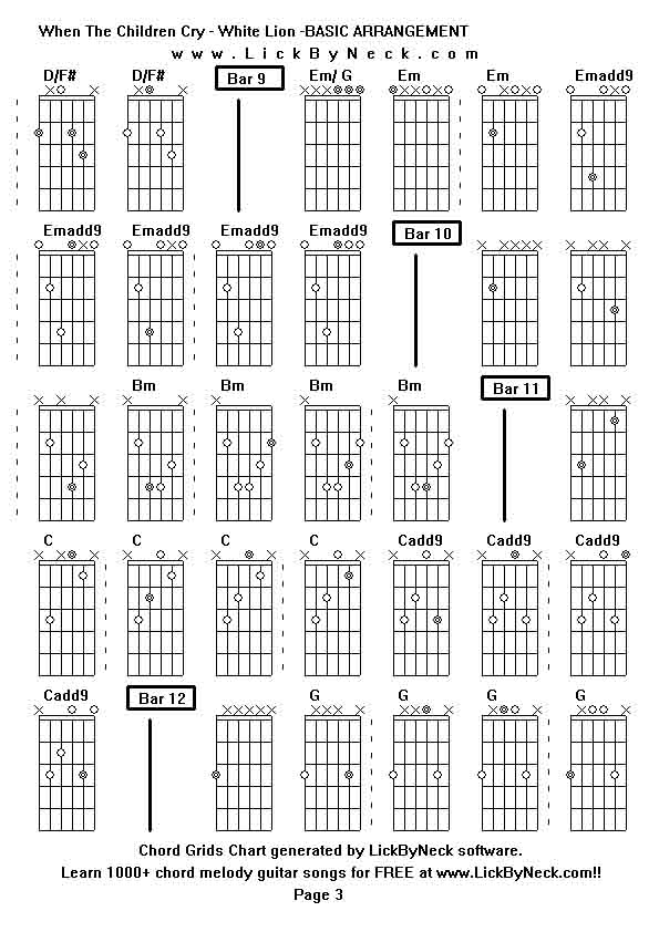 Chord Grids Chart of chord melody fingerstyle guitar song-When The Children Cry - White Lion -BASIC ARRANGEMENT,generated by LickByNeck software.